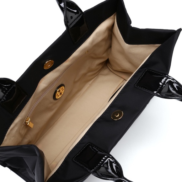 Tory Burch Ella black nylon patent mini tote bag New Without Tags - Picture 4 of 7